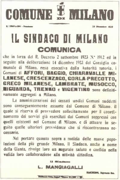 Aggregazione dei borghi a Milano 1923